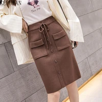 bowen knitted skirt female 2021 autumn and winter new lace up chic short skirt womens black high waist a line skirt ins apricot