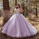 Платье принцессы без бретелек Quinceanera платья 2021 сладкий 15 бальное платье без рукавов с аппликацией с украшением в виде кристаллов светильник фиолетовые вечерние Праздничное платье