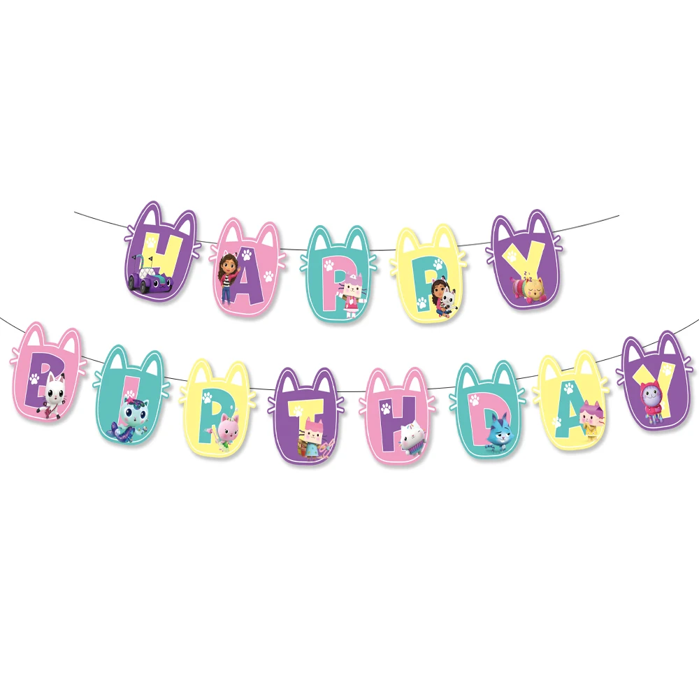 gabby dollhouse cats birthday party decor balloons baby shower birthday disposable cup plate balloon tableware party supplies free global shipping