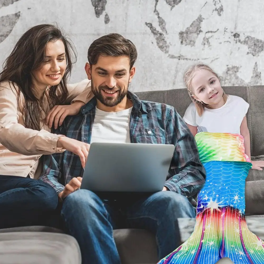 

130cm Colorful Fish Scale Mermaid Blanket For TV Mermaid Tail Throw Blanket For Kid Soft Sofa Wearable Warm Blanket