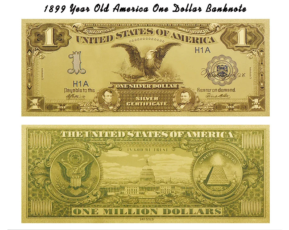 Позолоченная банкнота США 1899 г. американские Золотые купюры за 1 доллар домашний