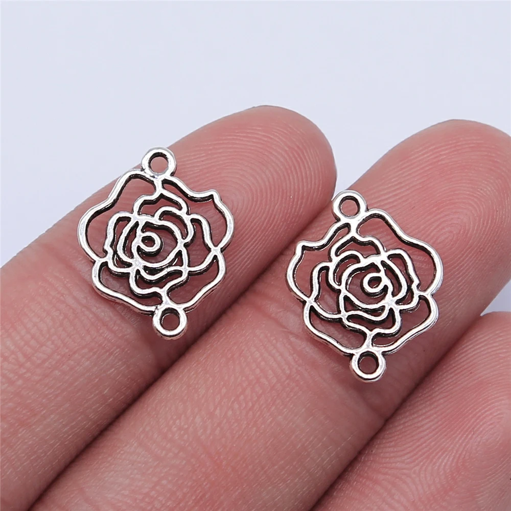 

WYSIWYG 20pcs 17x14mm Antique Silver Color Antique Gold Hollow Flower Connector Charms For Jewelry Making DIY Jewelry Findings