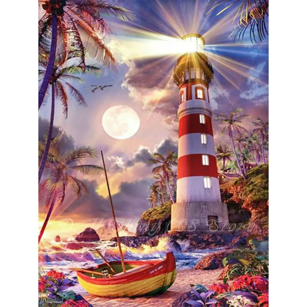5D алмазная живопись сделай сам пейзаж морского маяков полная вышивка мозаика