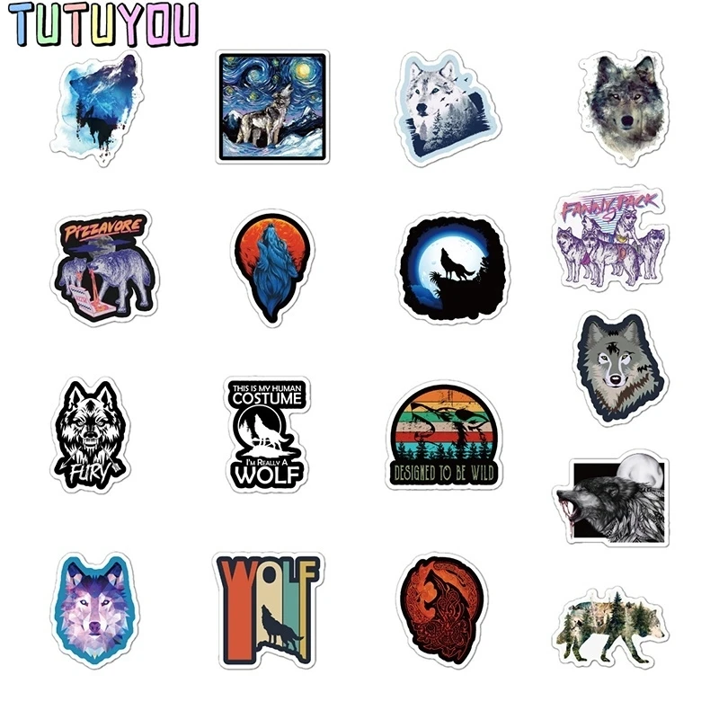 

Wholesale 10set/lot PC1595 50pcs Wolf Cartoon Scrapbooking Stickers Decal For for Guitar Laptop Luggage Car Graffiti Sticker