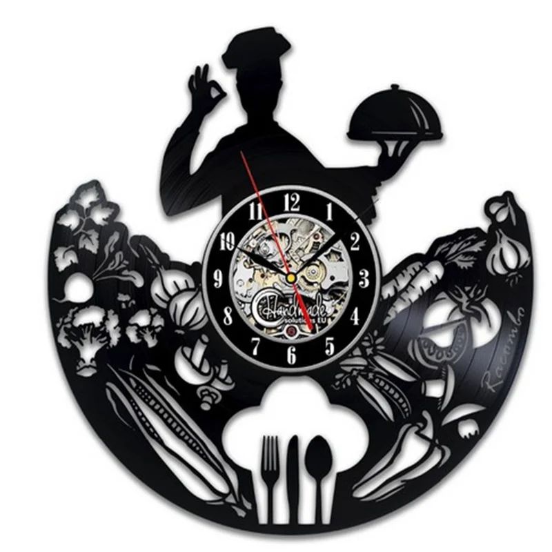 

Creative Craft Design Personality Retro Vinyl Wall Clock Tableware Supplies European Fashion Decoration Home Kitchen Decoration