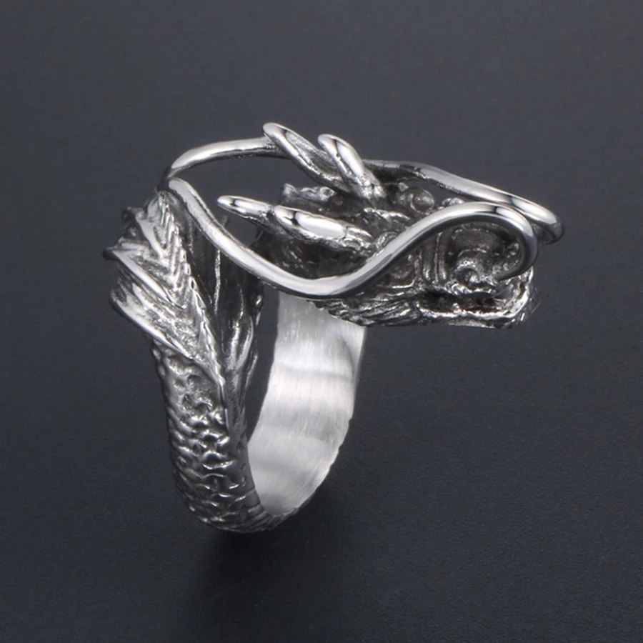 Кольцо Hemiston в стиле панк с головой летающего дракона кольцо из титановой стали