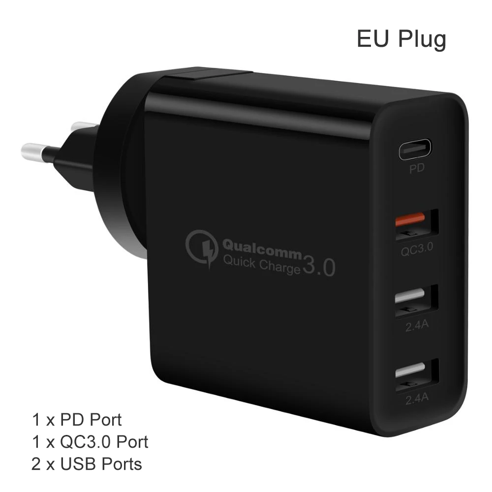 4Ports Black EU GOOJODOQ PD зарядное устройство 40 Вт 8 портов USB зарядное устройство умный светодиодный дисплей USB быстрая зарядка для Apple адаптер для IPhone IPad Xiaomi samsung - Тип штекера: 4Ports Black EU