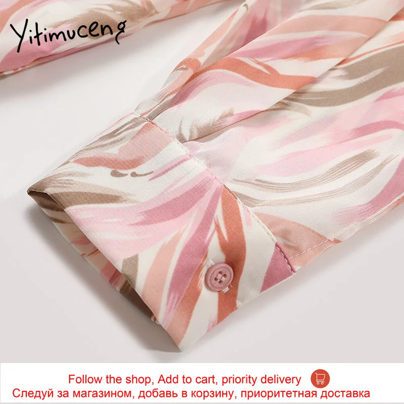 

Yitimuceng Floral Print Blouse Women Vintage Shirt Loose New Spring 2021 Turn-down Collar Long Shirt Sleeve Button Casual Tops
