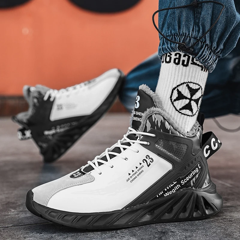 

New Men's High-top Sneakers Plus Velvet Casual Cotton Shoes Outdoor Non-slip Man Walking Sneakers Spring Autumn Single Shoes