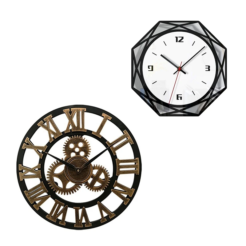 

Настенные часы, 2 шт., идеально подходят для украшения гостиной, спальни, офиса, черно-золотистые и черно-белые