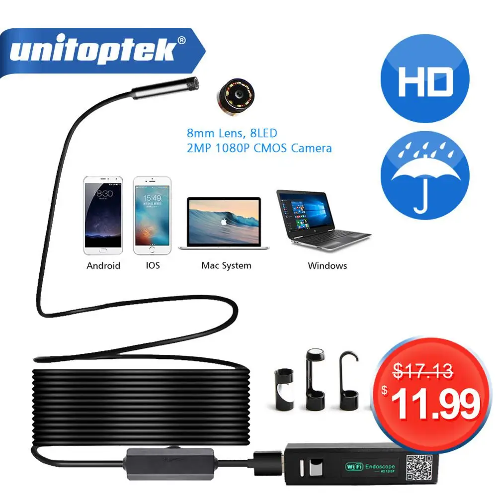1200P Wi Fi эндоскопическая камера Android iPhone бороскоп Водонепроницаемая полужесткая