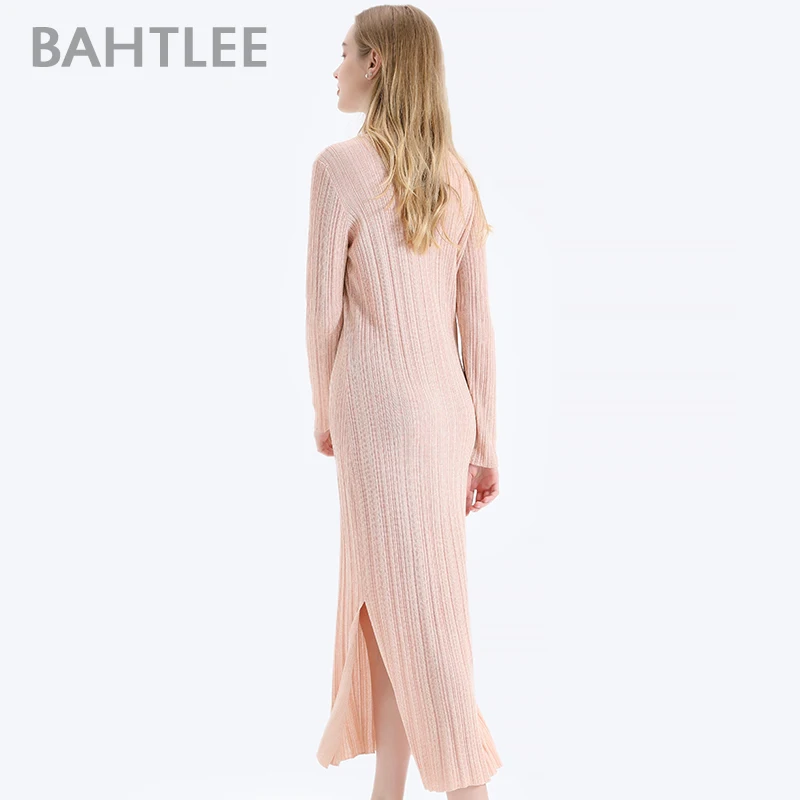 Женское платье с блестками BAHTLEE Серебряное длинными рукавами и круглым вырезом