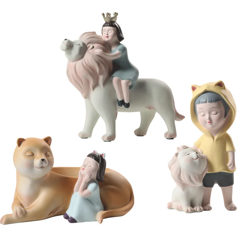 

Nordic Cute Girl Decoration Creative Home Decorations Animal Storage Resin Craft Gift Small Decoration Spot