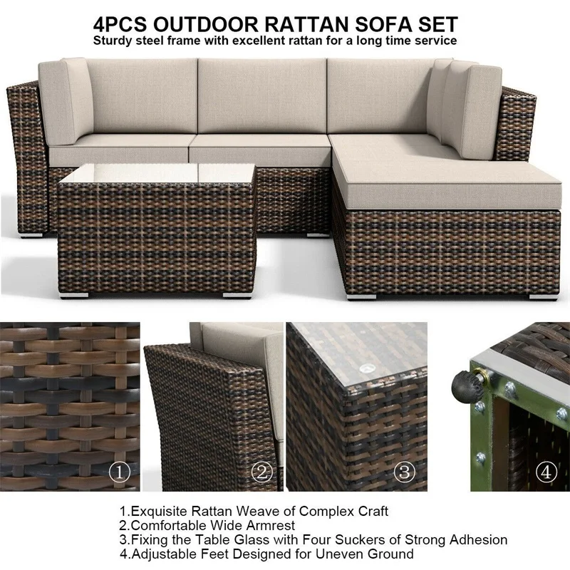 4 шт. плетеная Мягкая 5 сидений диван мебель набор уличная османский стол подушка