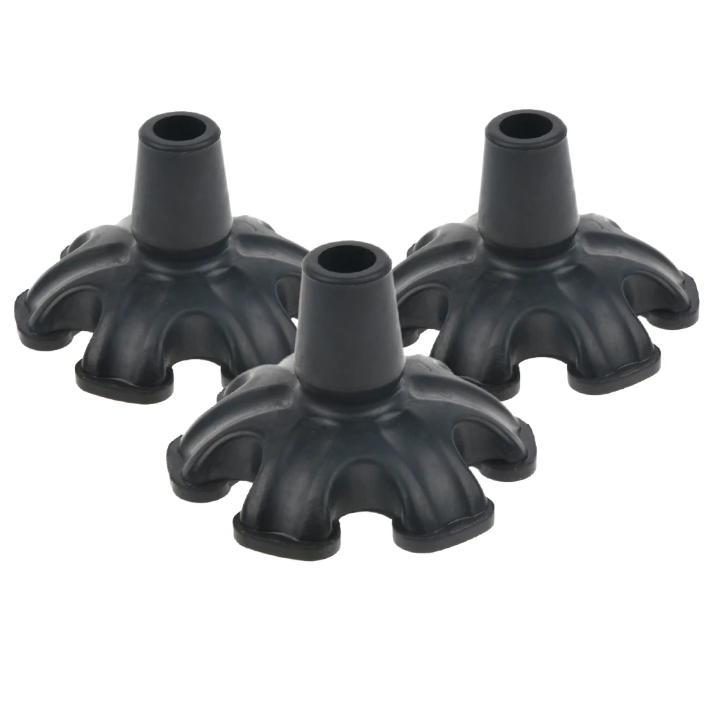3pcs 19mm Anti Slip Black Tripod Rubber Replacement Tips 3/4 inches For Cane Walking Stick Crutches, Six Base Support
