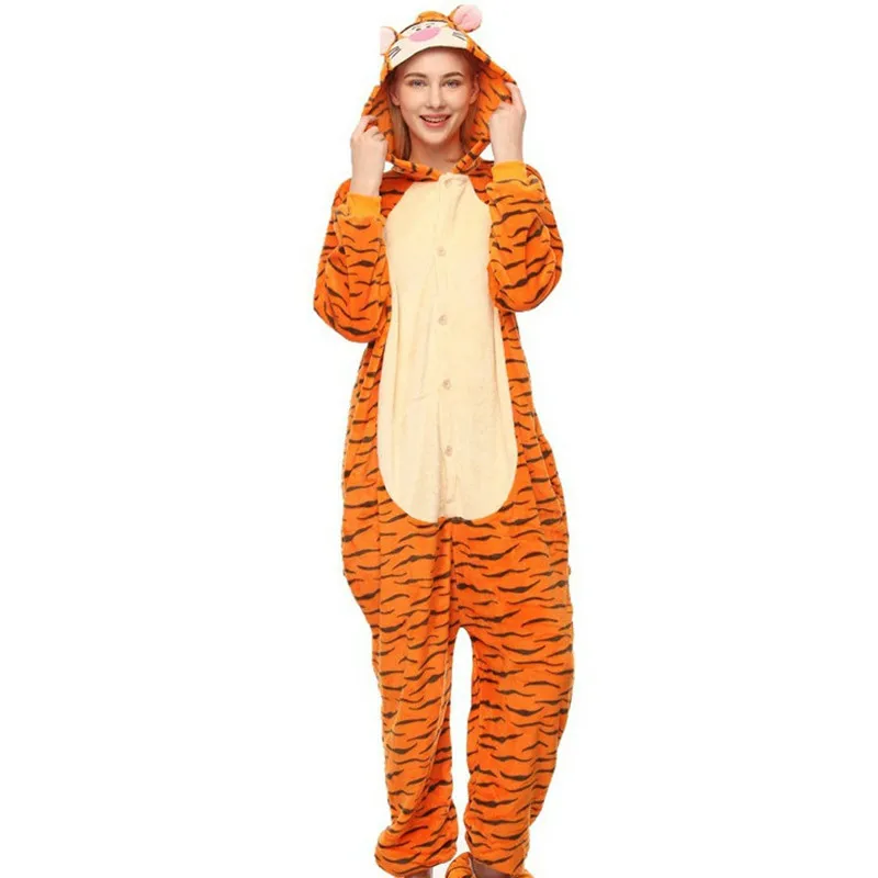 tigger Зимние пижамные комплекты с единорогом; пижамы с героями мультфильмов для взрослых и женщин; Фланелевая пижама с изображением животных; пижамы с единорогом; пижамы кигуруми для женщин - Цвет: tigger