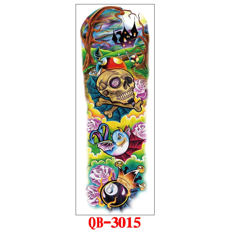 Full Arm Temporary Tattoo Stickers Large Black Skeletons Body Tattoo Waterproof Tattoo For Men Women Fake Tattoos 17*48cm
