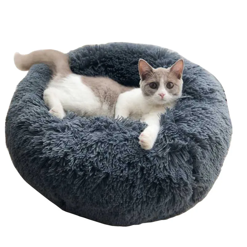 

Round Plush Cat Bed House Cat Mat Winter Warm Sleep Cats Nest Soft Long Plush Dog Bed Pet Cushion for Cats Dog Washable