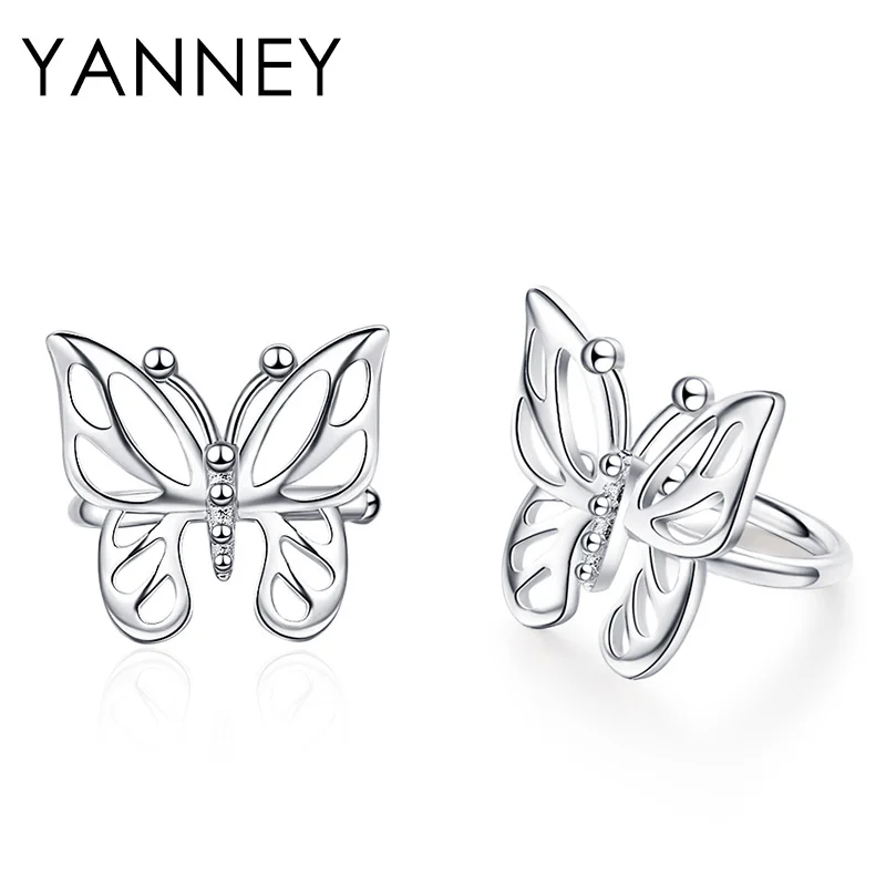 

YANNEY 925 Sterling Silver 13MM Fine Hollow Butterfly Ear Clip Earrings For Women Simple Fashion Birthday Party Jewelry Gifts