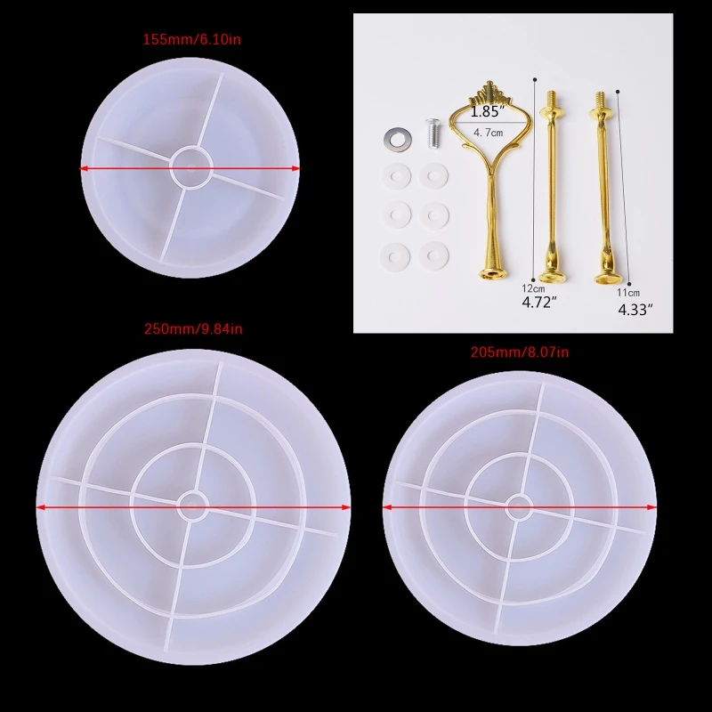 

B36D 3 Tier Resin Tray Mold Cake Stand Resin Molds Reusable Fruit Tray Silicone Mold DIY Casting for Making Cookies Stand