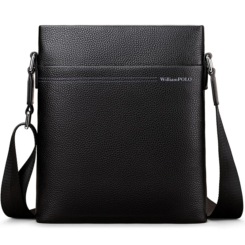 WILLIAMPOLO Shoulder bag men's genuine leather messenger bag high quality men's business vertical small square bag black