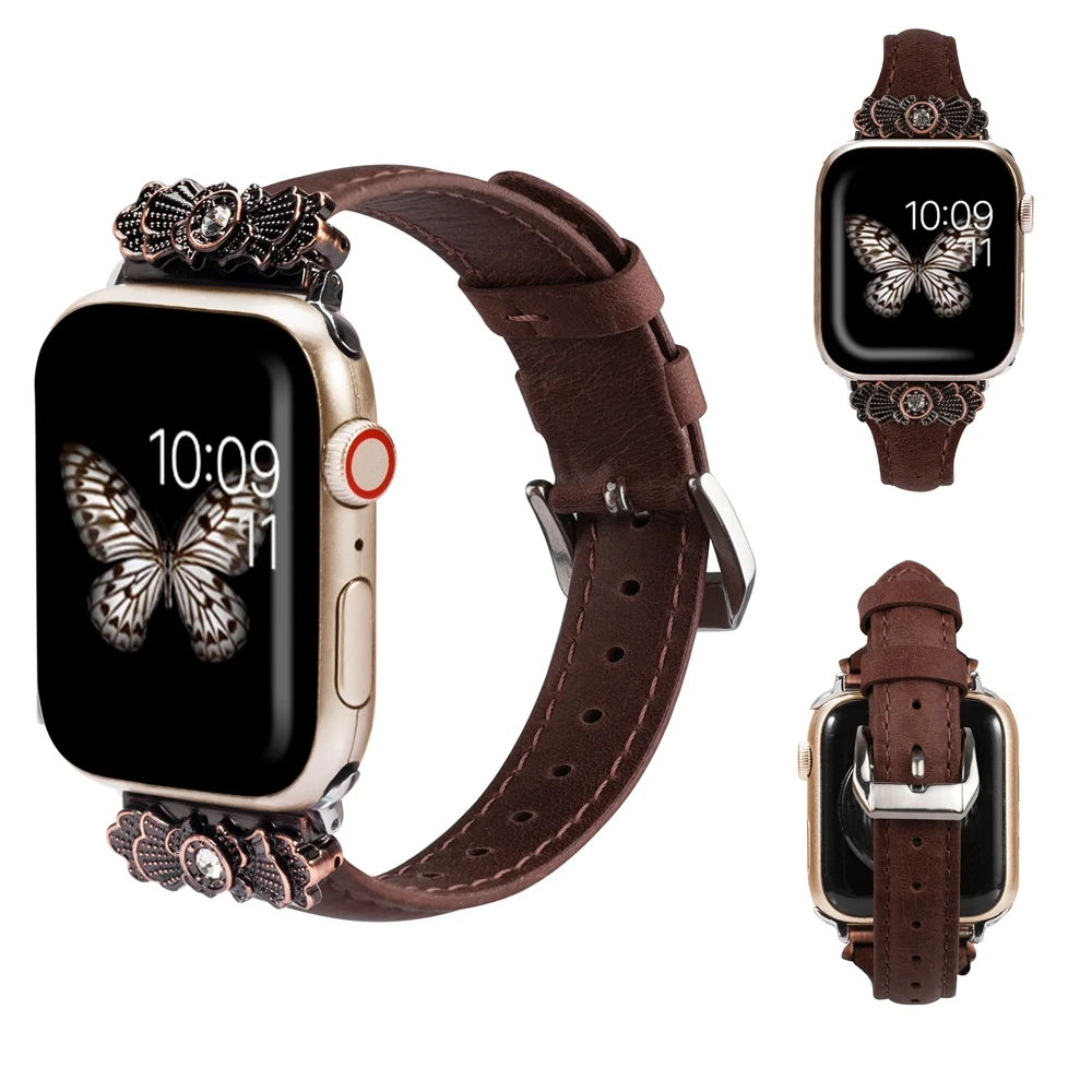 Кожаный ремешок для Apple Watch 38 мм 42 мм iWatch женский тонкий металлический с уникальным декоративным ремешком браслет для iwatch серии 4 3 2 1