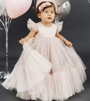 lovely baby girl birthday dress o neck satin top puffy tulle kids clothes flower girl dress prom party gown