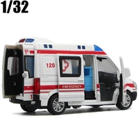 132 hospital rescue ambulance police alloy metal car model pull back sound light diecast car toys for children gifts
