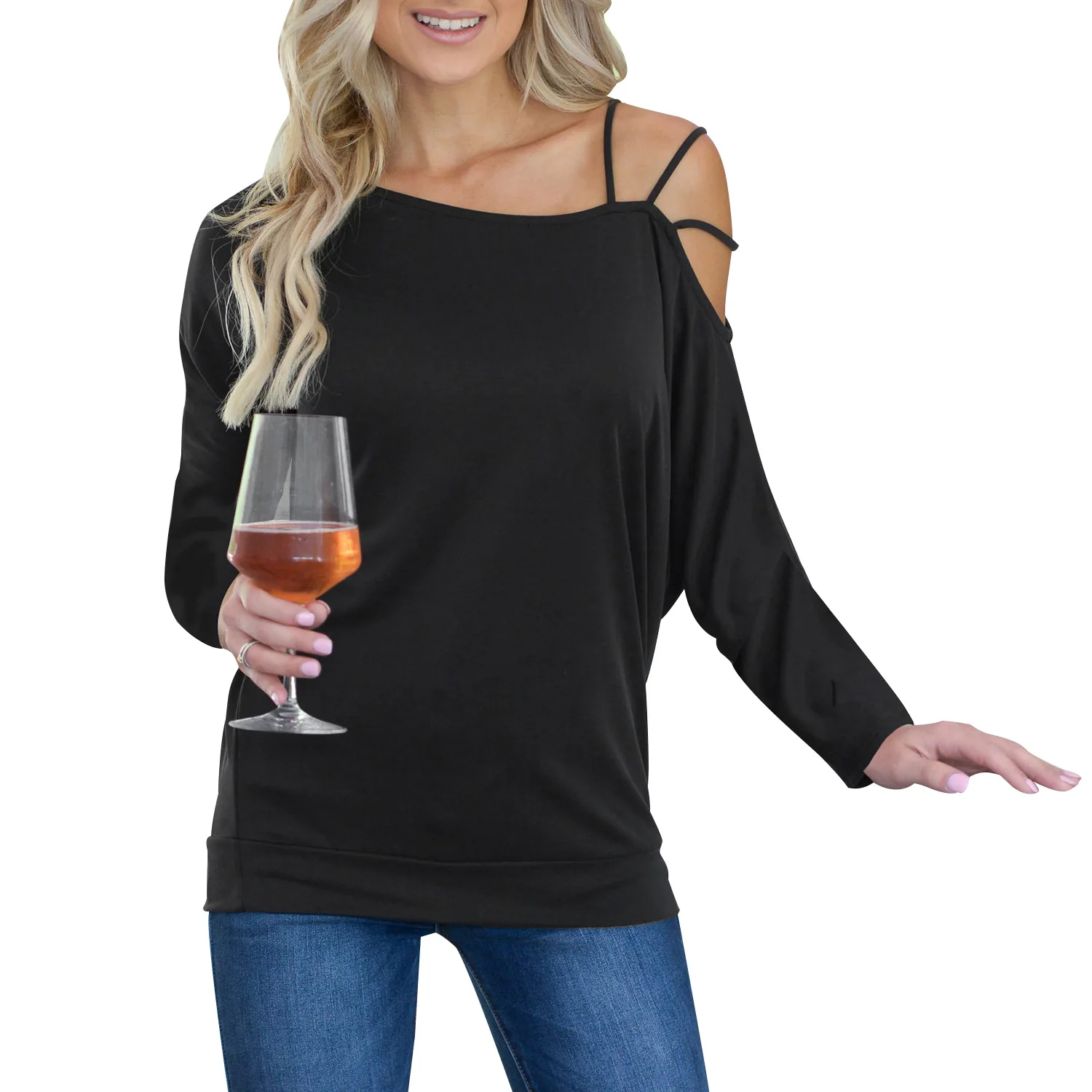 Одежда UVRCOSclothing UVRCOS 2020 зимняя модная женская футболка с одним плечевым ремнем и
