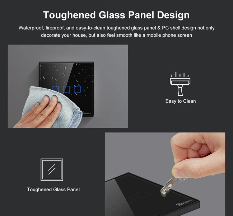 

SONOFF T3 T2EU TX Smart Wifi Wall Touch Switch With Border Smart Home 1/2/3 Gang 433 RF/Voice/APP/Touch Control Work With Alexa