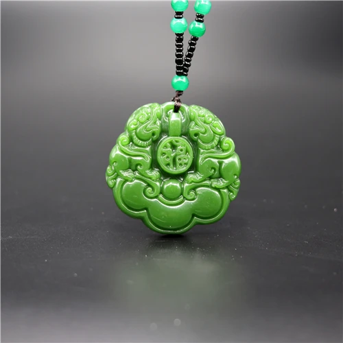 Натуральный зеленый китайский нефритовый кулон Pixiu ожерелье с тигром