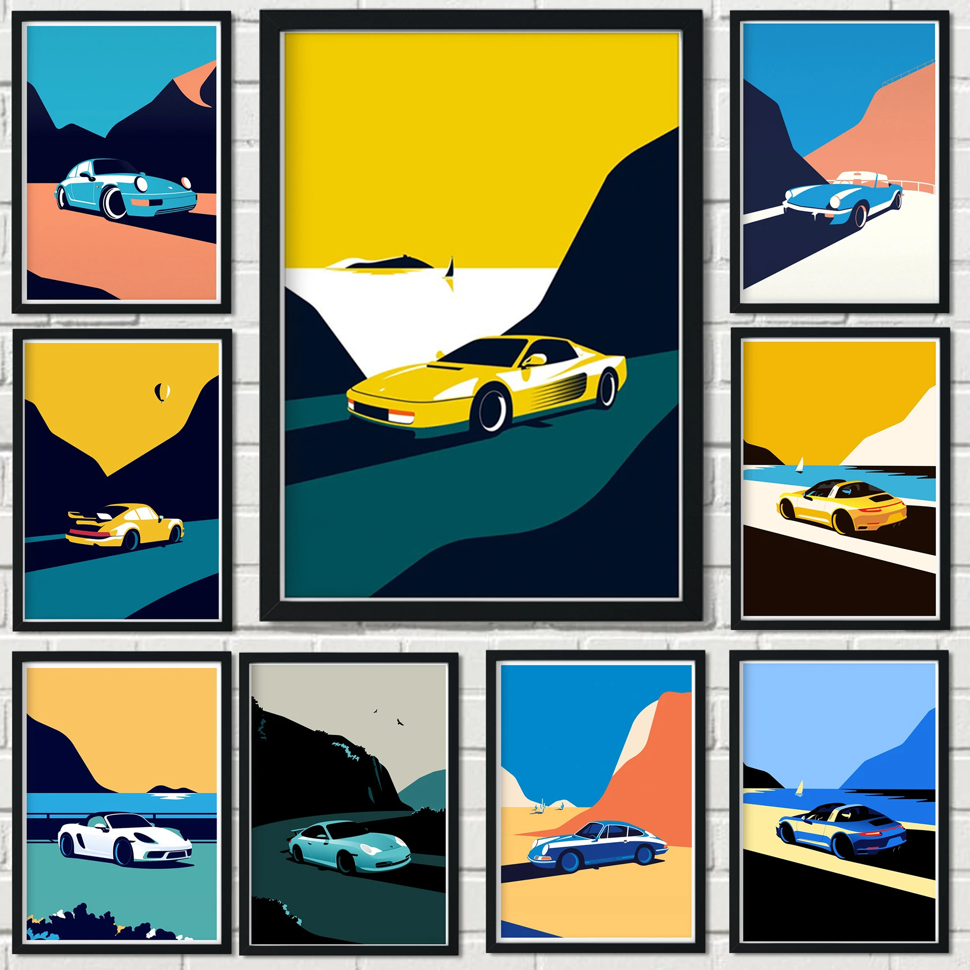 Красочный автомобиль Фотофон 80s фотография девушка пейзаж туризм настенное