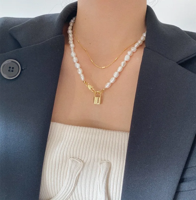 

Freshwater pearl 7-8mm lock necklace European and American fashionable temperament winter new products