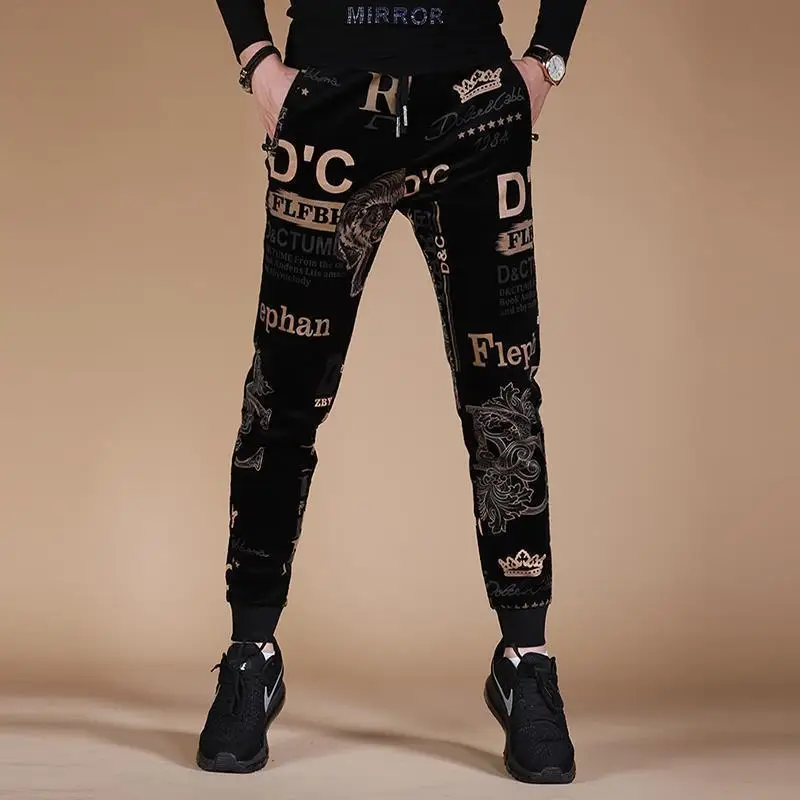 

2021 spring and autumn new fashion men's printed stretch leggings