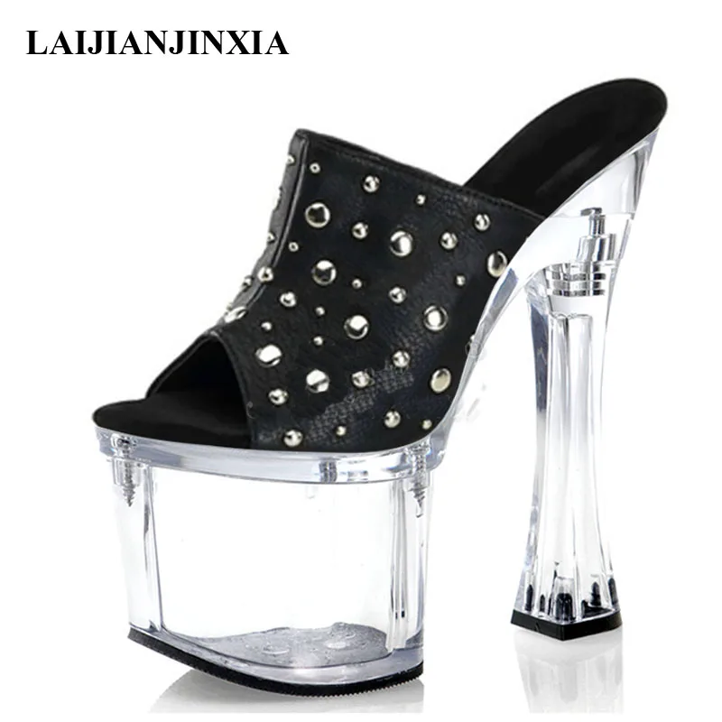 

Новинка, туфли LAIJIANJINXIA на очень высоком каблуке 18 см, прозрачные тапочки, сексуальные женские тапочки, модели для вечерние, сексуальные туфли для танцев на шесте