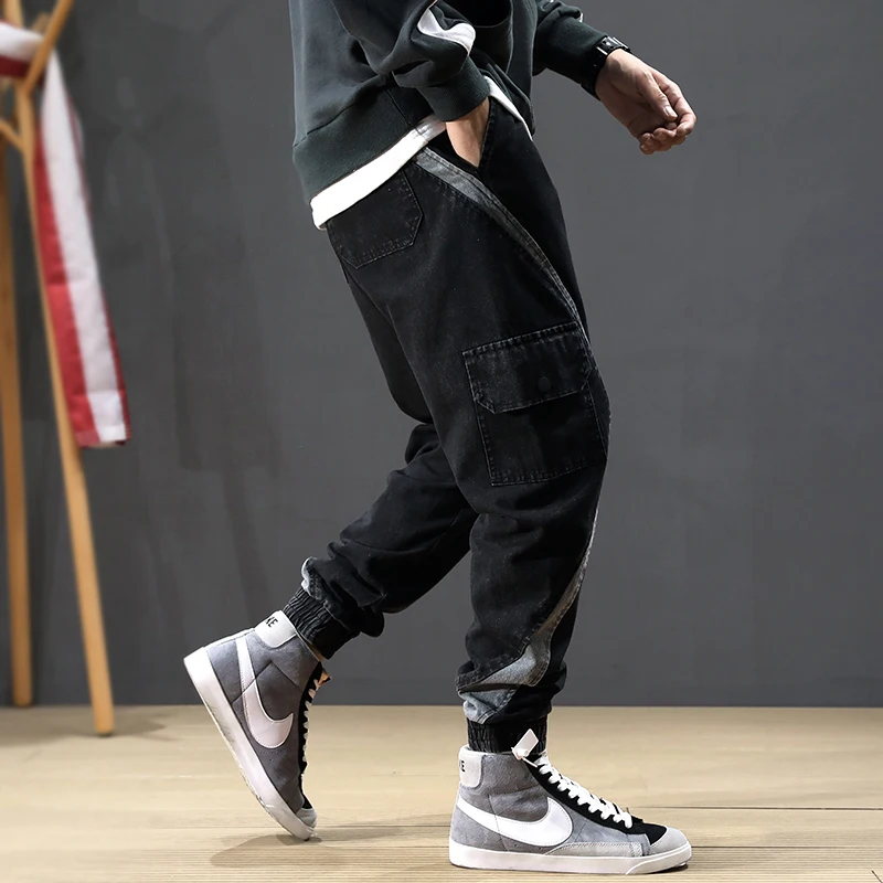 Джинсы карго мужские с множеством карманов модная уличная одежда свободные