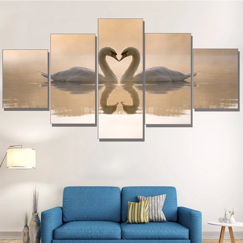 

Picture On Canvas Wall Art Home Frame Living Room 5 Piece/Pcs Swan Animal Modular Decoration Posters HD Printed Modern Painting