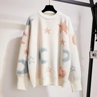 white cute sweaters 2021 korean style new stars moon casual jumper for women girl kawaii sweet knitwear pink sweater pullovers