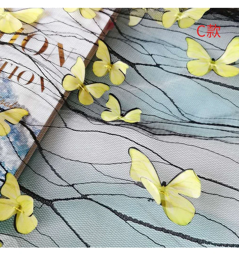 

Net tulle mesh with 2d butterflies appliqued lace fabric for dress patchwork, girls summer dress diy lace material 2020 NEW