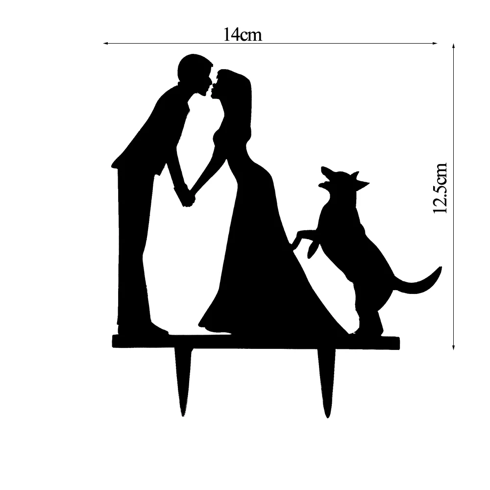 Cake Topper 37 Украшения на свадебный торт, фигурки из черного цвета в виде жениха и невесты Mr Mrs с кошечкой для маленьких собак торт топпера, свадебные Обручение вечерние украшения торта вечерние свадебные сувениры - Цвет: Cake Topper 37