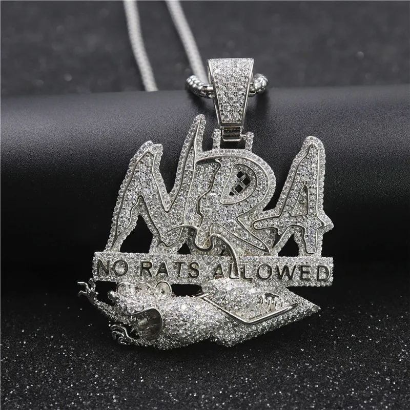 

Personality Hip Hop Letter Necklace NO RATS ALLOWED Pendant Iced Out Full Zircon Mens Bling Jewelry Party Gift