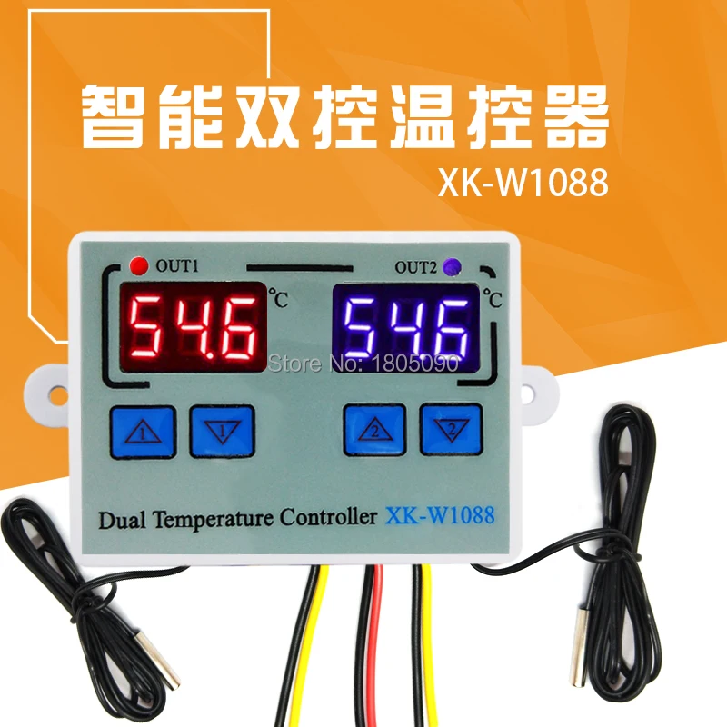 

XK-W1088 12V 24V 220V Dual Digital Thermostat Temperature Controller Two Relay Output Thermoregulator for incubator Heating Cool