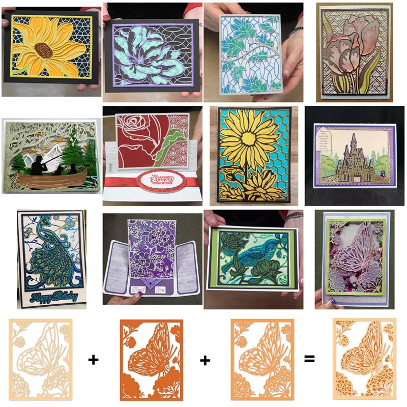 

Layered Butterfly Tree Tulip Rose Peacock Frame Metal Cutting Dies Stencils For DIY Scrapbooking Decoration Embossing Cards Craf