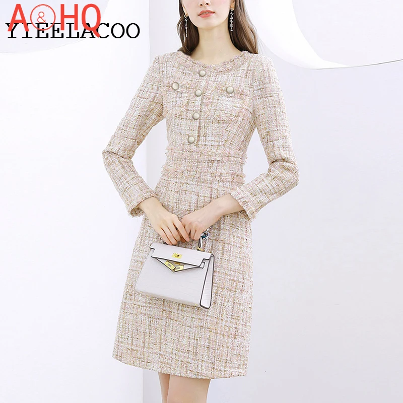 

Professional tweed dress Sequins flash fabric spring / autumn women's dress Business ladies one-piece dress