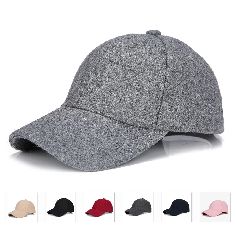 Осень зима унисекс Шерсть Войлок бейсбольные однотонные кепки Casquette Chapeau Trilby