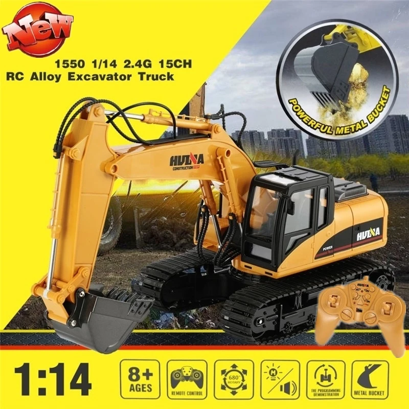 

Remote Control Engineering Truck 15CH 680 Degree Rotate Workbench Visual Interior Metal Bucket Simulation RC Alloy Excavator Toy