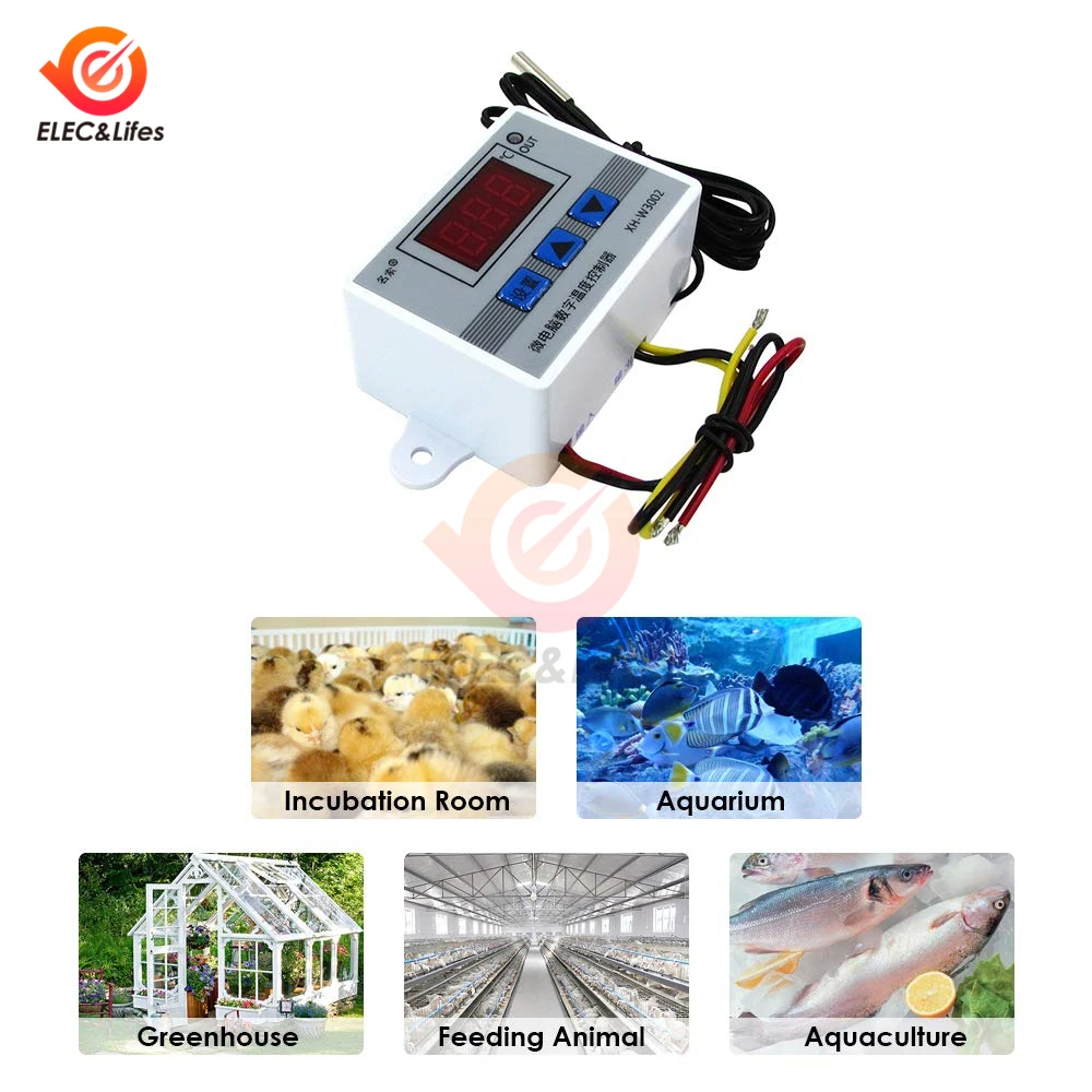 XH-W3002 DC 12V 24V AC 110 V-220 V цифровой светодиодный регулятор температуры ler 10A переключатель управления термостатом с датчиком W3002