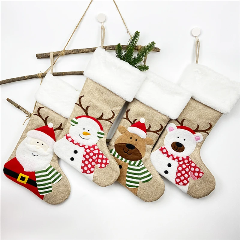 

AA Christmas Stockings Large Santa Reindeer Snowman Reindeer Snowflake Xmas Stockings for Home Fireplace Décor