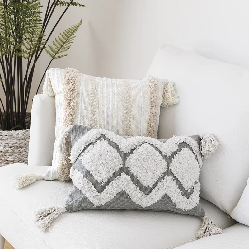 

30x50 см cojines decorativos para sofa Morocco Геометрическая черно-белая наволочка с кисточкой рождественские украшения для дома