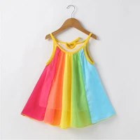 1 5 age girl clothes summer dress stitching rainbow sweet wild suspender dresses european and american quality children clothing